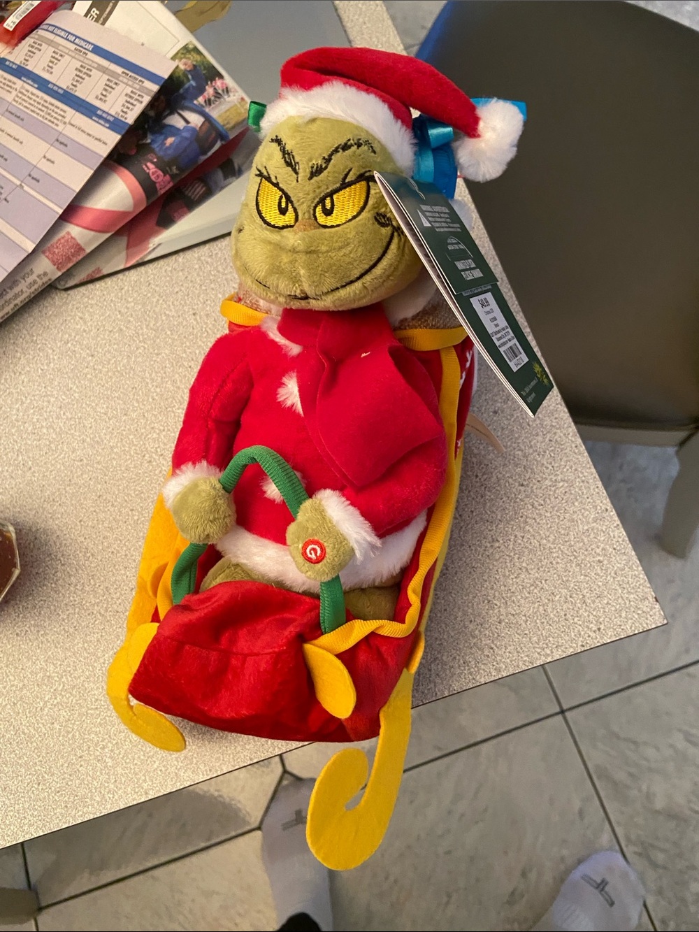 Grinch Plush in Red Santa Outfit - Holiday animated plush sing  and sled